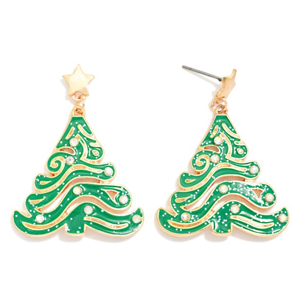 Enamel Christmas Tree Post Drop Earrings 

- Approximately 1.5" L