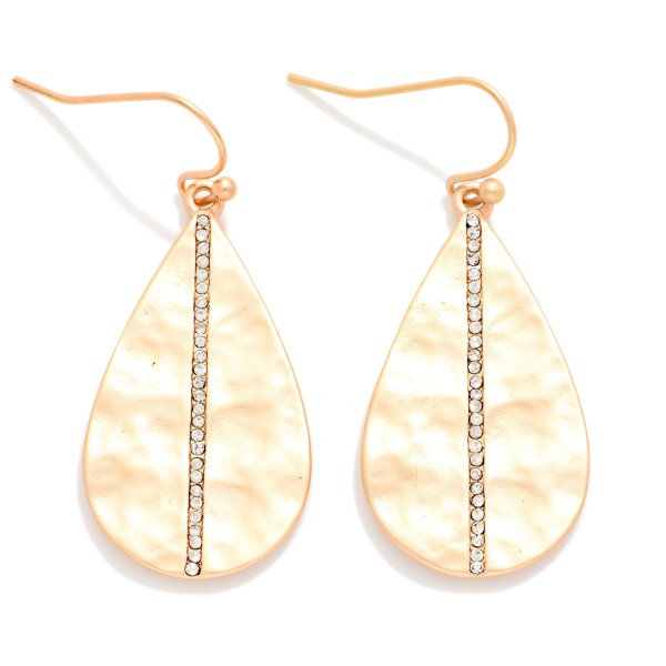 Hammered Metal Teardrop Drop Earrings With Rhinestone Line Accent 

- Approximately 1.25" L