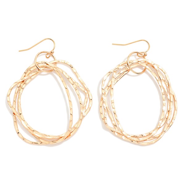 Nesting Hammered Metal Hoops Post Drop Earrings 

- Approximately 2.5" L