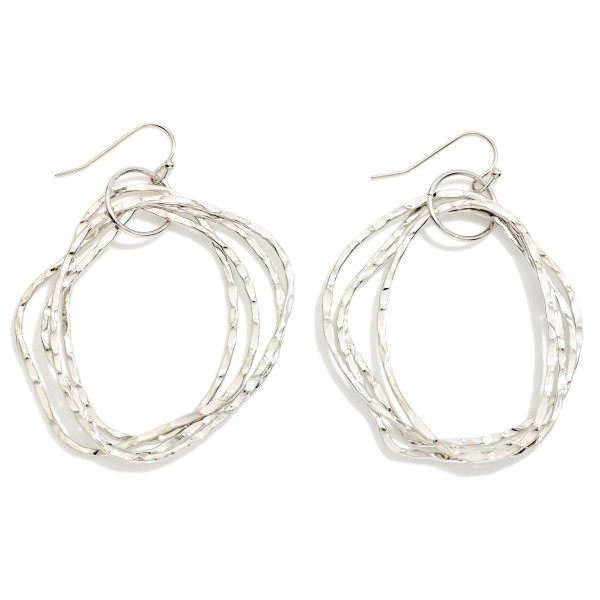 Nesting Hammered Metal Hoops Post Drop Earrings 

- Approximately 2.5" L