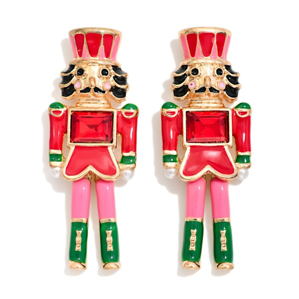Enamel Nut Cracker Post Drop Earrings 

- Approximately 2" L