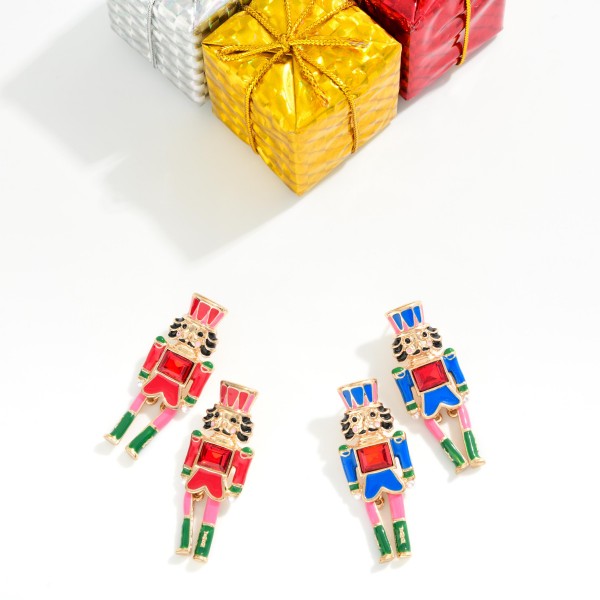 Enamel Nut Cracker Post Drop Earrings 

- Approximately 2" L