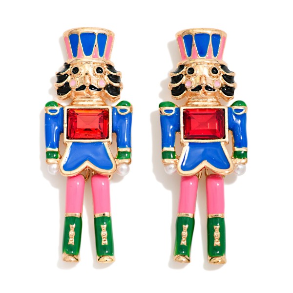 Enamel Nut Cracker Post Drop Earrings 

- Approximately 2" L