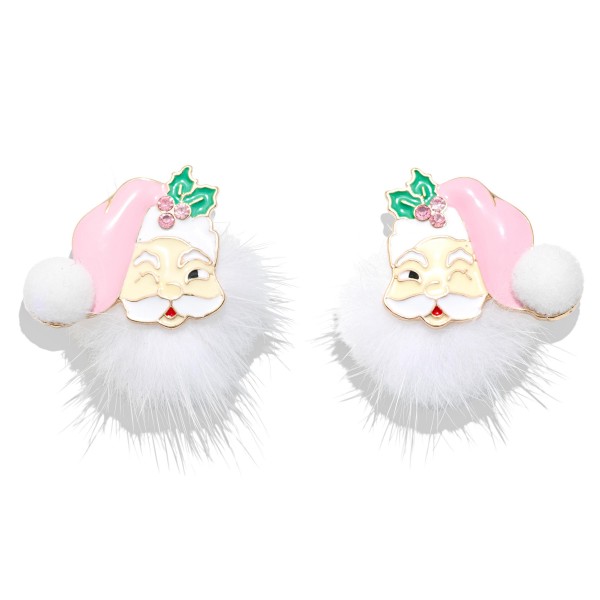 Fuzzy Santa Beard Stud Earrings featuring a jolly enamel Santa face with a holly trimmed hat, a soft pom tip, and a fluffy faux fur beard that adds irresistible texture. The post back design keeps the playful look secure and comfortable for all day wear. A cute, conversation starting pick for Christmas parties, school events, and holiday photos. Fun textures and cheerful characters make these an easy holiday impulse buy at the register.