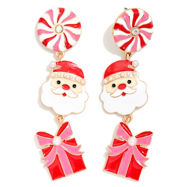 Enamel Christmas Candy, Santa, & Present Post Drop Earrings 

- Approximately 3" L
