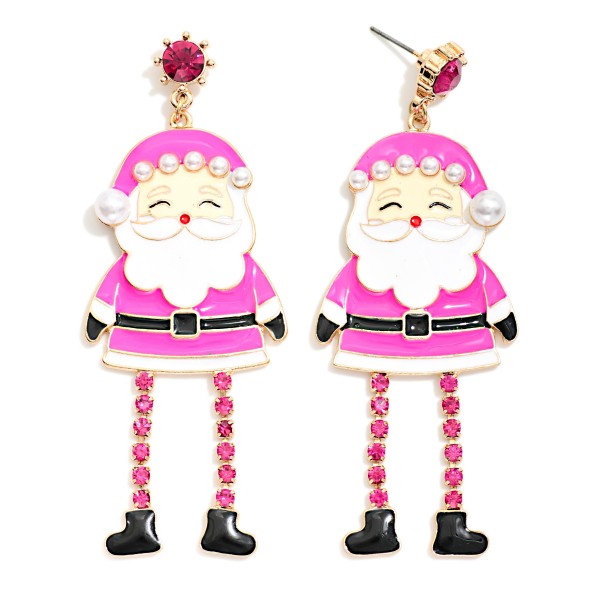 Enamel Santa Post Drop Earrings With Rhinestone Post & Legs 

- Approximately 3" L