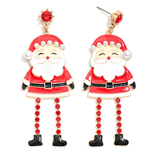Enamel Santa Post Drop Earrings With Rhinestone Post & Legs 

- Approximately 3" L