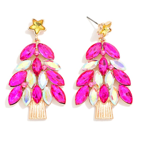Multi Color Rhinestone Christmas Tree Post Drop Earrings 

- Approximately 2" L