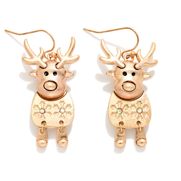 Metal Tone Reindeer Drop Earrings 

- Approximately 2" L