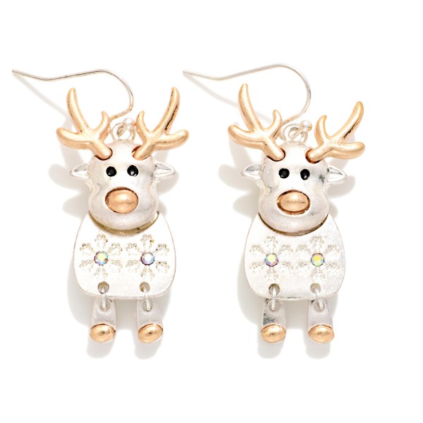 Metal Tone Reindeer Drop Earrings 

- Approximately 2" L