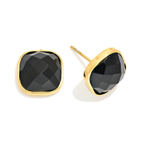 Faceted Acetate Square Stud Earrings 

- Approximately .25" D