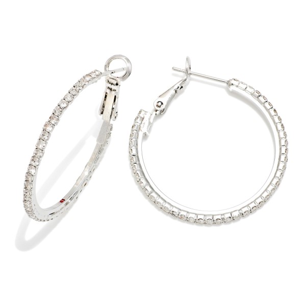 Rhinestone Studded Hoop Earrings 

- Water Resistant 
- Gold Dipped 
- Approximately 1" D