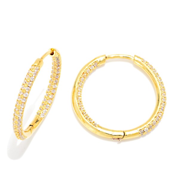 Pave Rhinestone Inside Out Hoop Earrings 

- Gold Dipped 
- Approximately .75" D