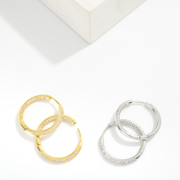 Pave Rhinestone Inside Out Hoop Earrings 

- Gold Dipped 
- Approximately .75" D