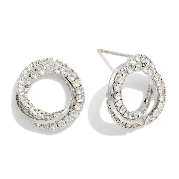 Intertwined Rhinestone & Gold Tone Hoops Post Drop Earrings 

- Approximately .5" L