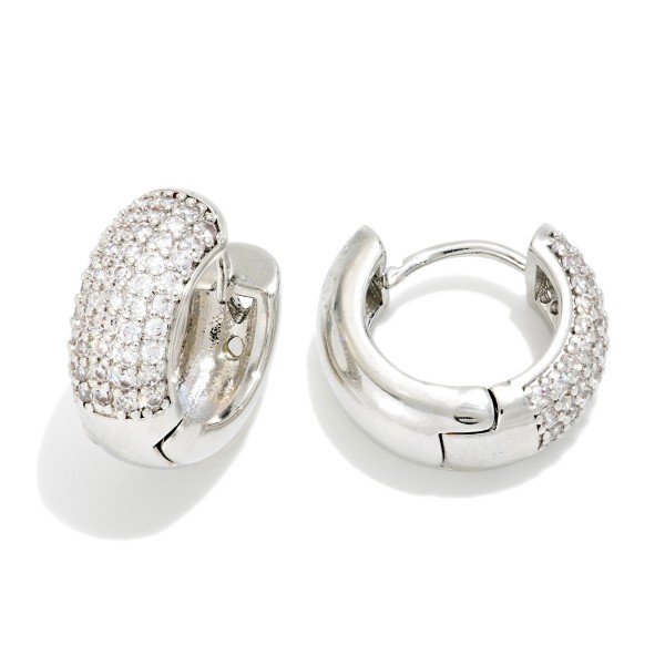 Chunky Pave Rhinestone & Metal Tone Hinged Huggie Hoop Earrings 

- Gold Dipped
- Approximately .35" D