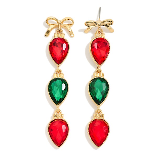 Bow Teardrop Crystal Drop Earrings with a polished bow post top and three faceted pear cut stones linked in delicate bezels. The bow detail meets classic sparkle for a feminine statement that moves with every turn. Made for holiday parties, weddings, birthdays and date nights. Bow details are a shopper favorite right now, and these stand out on any jewelry display.