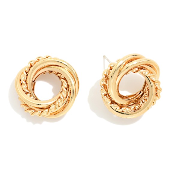 Metal Tone Intertwined Hoops Post Drop Earrings 

- Approximately 75" L