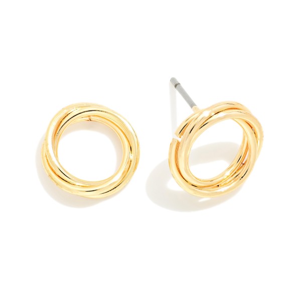 Metal Tone Intertwined Hoop Stud Earrings 

- Approximately .25" L