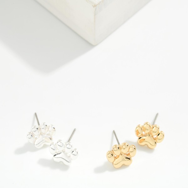 Metal Tone Paw Print Stud Earrings 

- Approximately .25" L