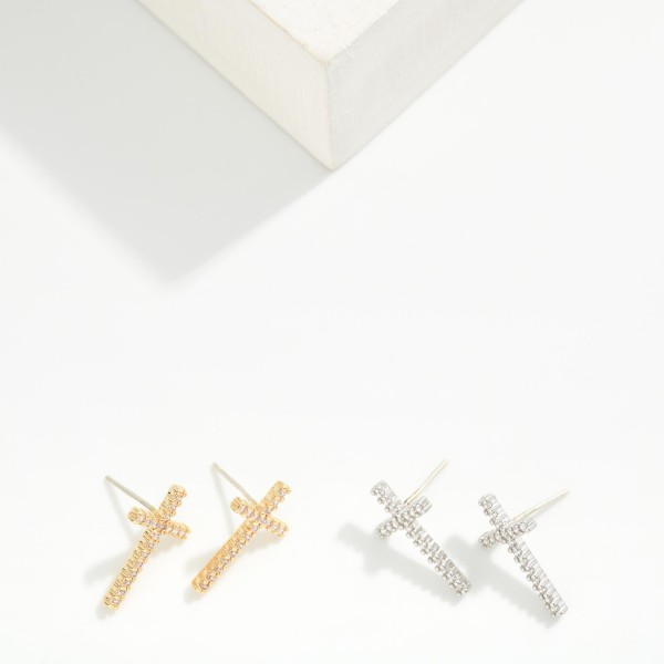 Rhinestone Cross Stud Earrings with a slim cross silhouette lined in sparkling crystal stones on comfortable post backs. Dainty enough for everyday wear and polished enough for church, holidays, and special occasions. A meaningful gift for confirmations, baptisms, Easter, and Christmas. Faith jewelry is a steady year round seller, and these crystal crosses are an easy add to any boutique jewelry display.