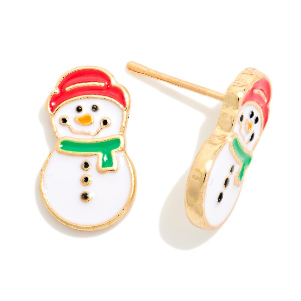Snowman Enamel Stud Earrings with a cheerful little face, top hat, and cozy scarf in glossy enamel over a polished metal base. Simple post backs make them comfortable for everyday wear and a great choice for kids and adults alike. Cute for winter parties, school days, classroom gifts, and holiday photos. Small, sweet, and budget friendly, these studs are an easy grab for stocking stuffers and teacher gifts.