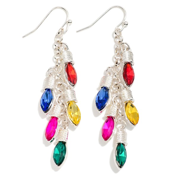 Christmas Light Bulb Cluster Earrings featuring a cascade of faceted crystal bulbs set in polished metal caps. Each bulb dangles at a slightly different length for plenty of movement and sparkle, all on easy fishhook wires. A fun pick for tree trimming parties, holiday office events, and festive nights out. Playful and priced to move, these are a proven impulse buy at the holiday checkout counter.