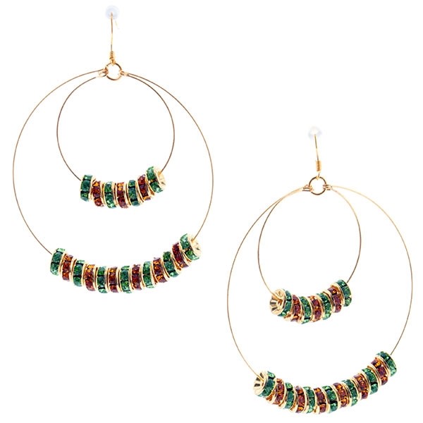 Wholesale gold fishhook earrings double wire hoop amber brown emerald green cry