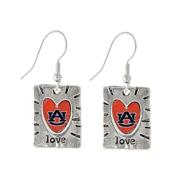 Wholesale polished silver earrings heart cut out love inscribed below Auburn lo