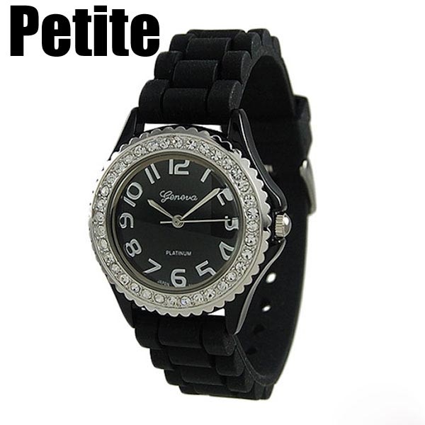 Wholesale petite black silicone watch crystal rhinestones surrounding Stainless