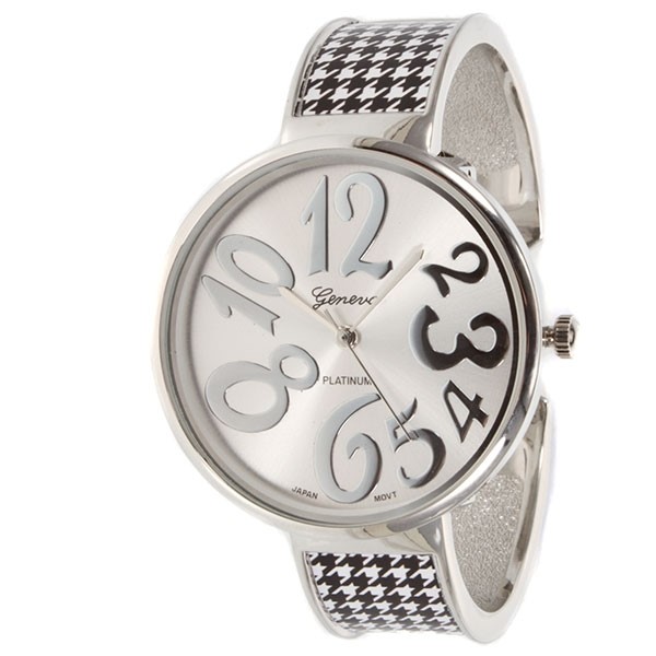 University of Alabama inspired collegiate fashion watch featuring silver tone finish, large whimsical face, and houndstooth pattern accents. 