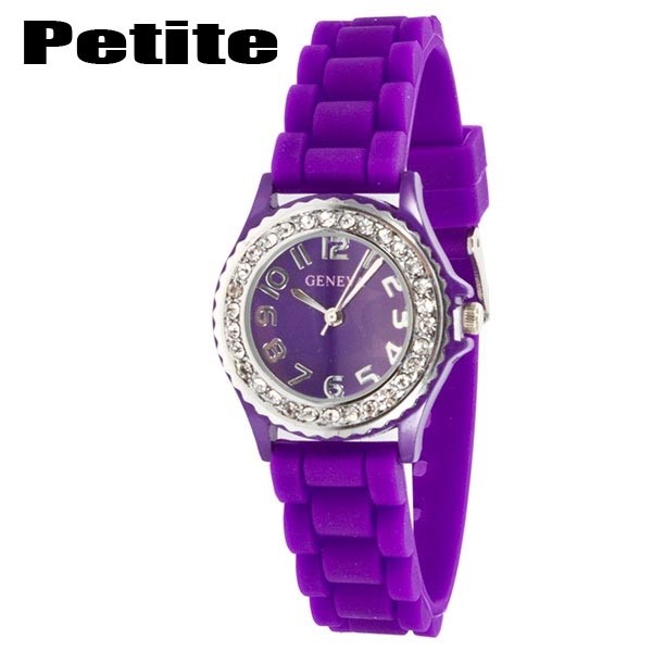 Wholesale purple petite silicone watch crystal rhinestones surrounding Stainless