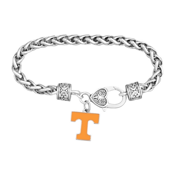 Wholesale silver licensed Tennessee charm bracelet T charm has orange enamel