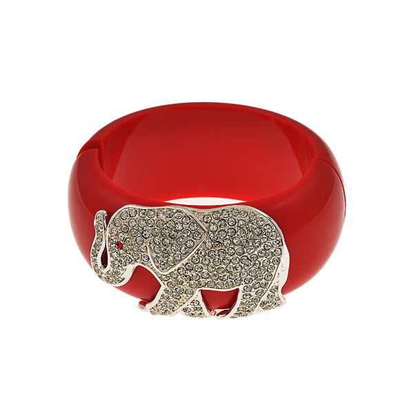Wholesale red acrylic hinged bangle crystal clear rhinestone studded silver ele