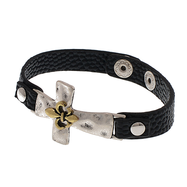 Wholesale black faux stingray leather bracelet varnished silver cross gold flue