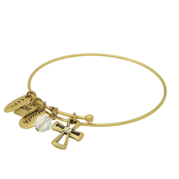 Wholesale brass gold symbology bracelet stamped charms rustic cross charm clear