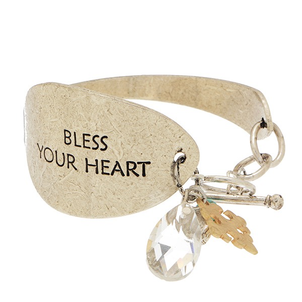 Wholesale antique silver BLESS HEART stamped inspirational spoon cuff bracelet t