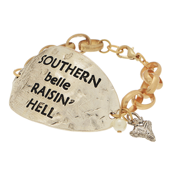 Wholesale silver hammered spoon stamped SOUTHERN belle RAISIN HELL gold link bra