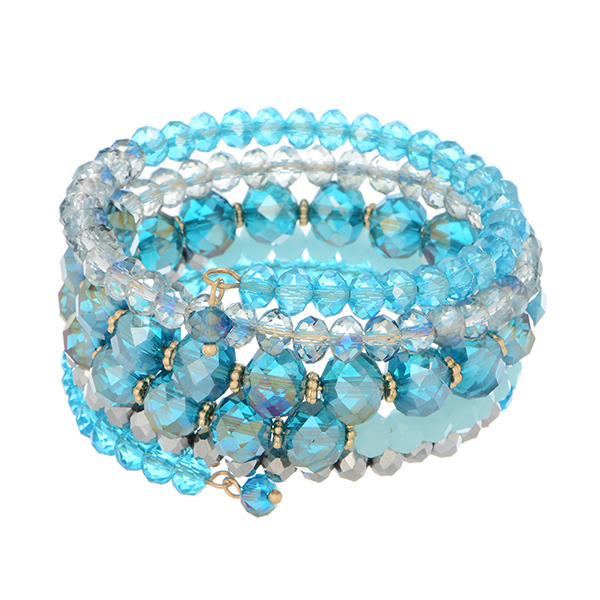 Wholesale layer coil bracelet baby blue silver light blue beads