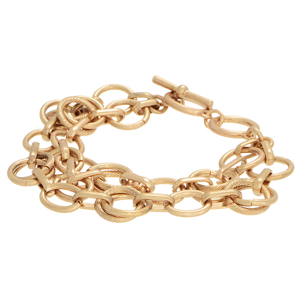 Wholesale worn gold toggle bracelet two chain worn gold mixed link