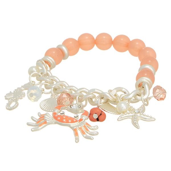 Wholesale silver stretch bracelet coral beads sea life charms