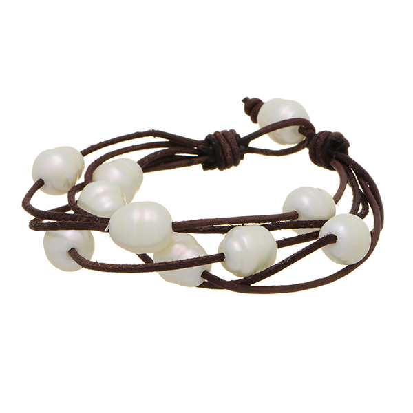 Wholesale brown toggle bracelet brown cords faux ivory pearl