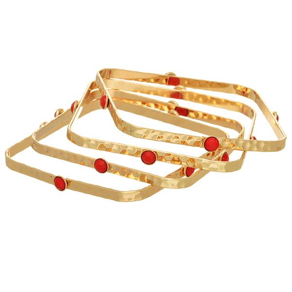 Wholesale gold stackable bangle bracelets square hammered bangles small red ston