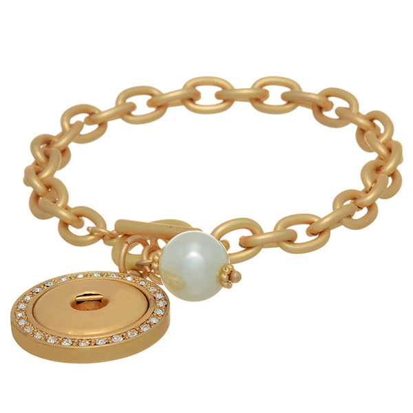Wholesale snap jewelry collection Matte gold toggle bracelet faux ivory pearl rh