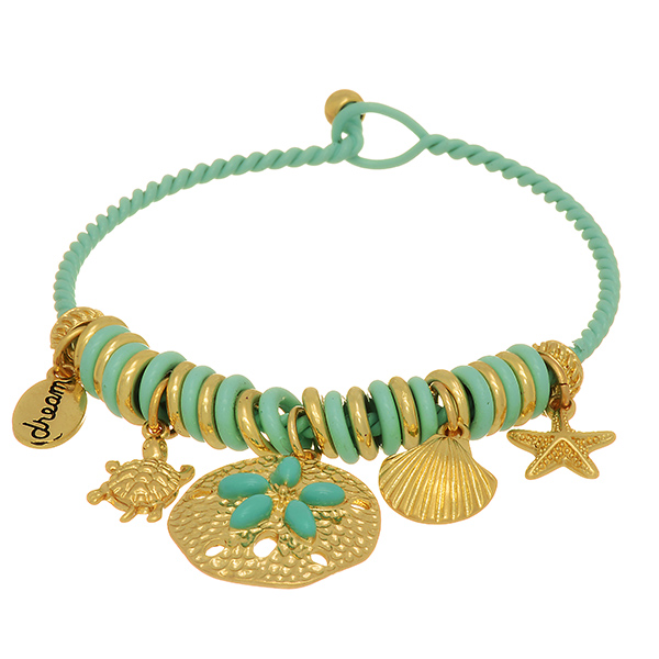 Wholesale mint green charm bracelet twisted bangle gold sea life charms charm st