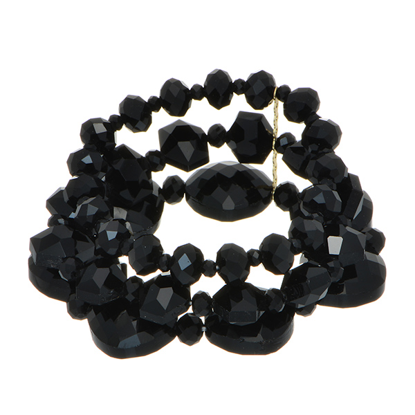 Stretch bracelet featuring three rows of black beads.