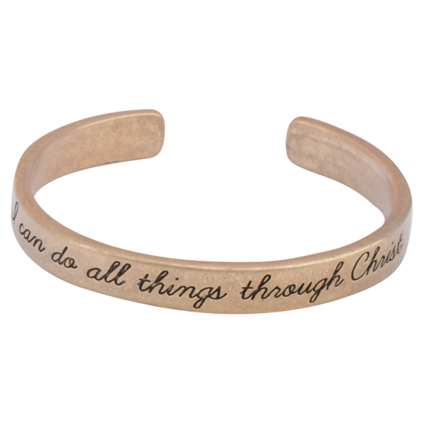 Wholesale worn gold cuff bracelet stamped I can do all things through Christ