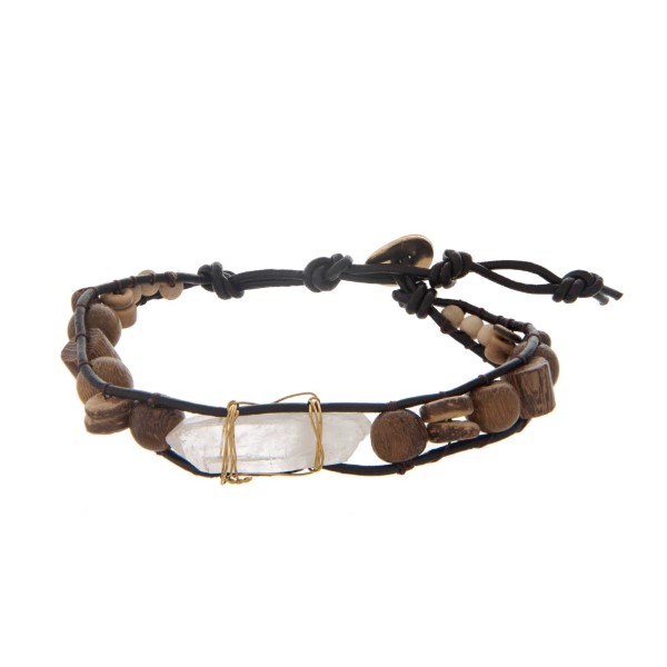 Wholesale brown cord bracelet wooden beads wire wrapped crystal stone
