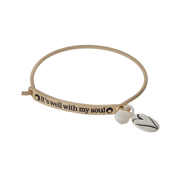 Wholesale gold bangle bracelet stamped It s my soul freshwater pearl bead