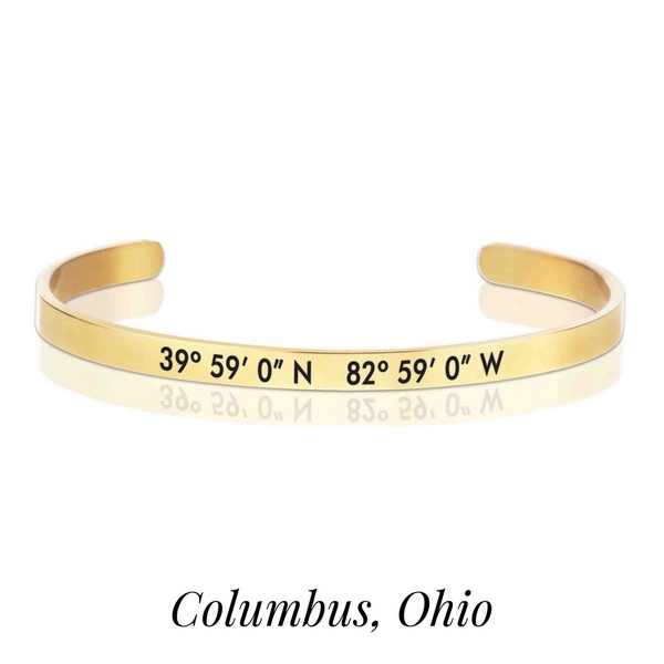 Wholesale gold cuff bracelet stamped coordinates Columbus Ohio